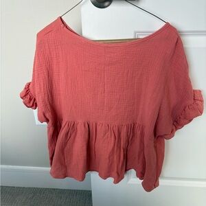 Blue Rain Coral Ruffle Blouse